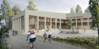 Havainnekuva Rakokiven monitoimitalosta.