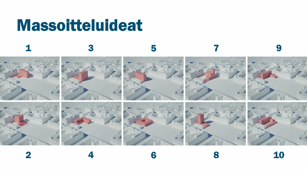 Kuvassa 10 massoitteluvaihtoehtoa Alatorin hotellille